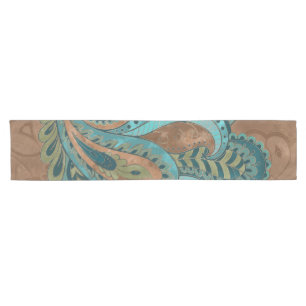 Chemin De Table Court Aquarelle et or orientaux de motif de Paisley
