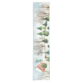 Chemin De Table Court Aquarelle Hiver Paysage rustique avec Fir Trees (Devant)