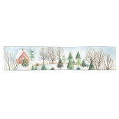 Chemin De Table Court Aquarelle Hiver Paysage rustique avec Fir Trees (Horizontal)