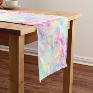 Chemin De Table Court Aquarelle Pastel Rainbow Tie Dye