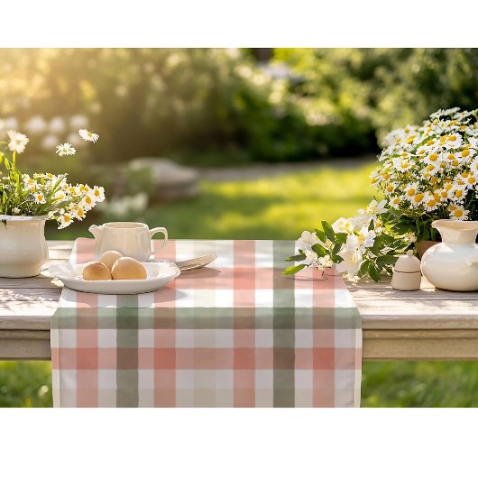 Chemin De Table Court Aquarelle Pêche vert Plat