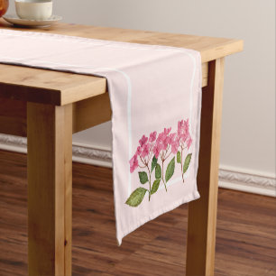 Chemin De Table Court Aquarelle rose Hydrangée Lacecaps Illustration
