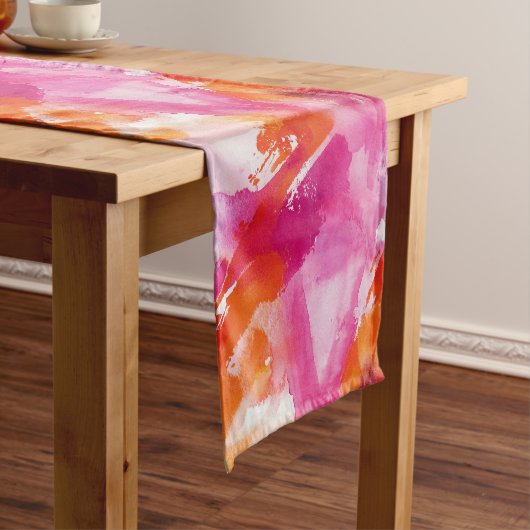 Chemin De Table Court Aquarelle rose orange Abstrait (In Situ)