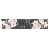 Chemin De Table Court Aquarelle rose Roses blanches Noir Blanc Pois (Horizontal)
