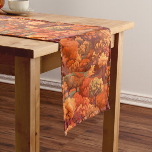 Chemin De Table Court Aquarelle rustique chaude arbres automnaux Boho