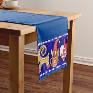 Chemin De Table Court Aquarelle suédoise rouge blanche bleue solide de