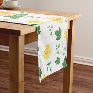 Chemin De Table Court Aquarelle vert jaune moderne Floral