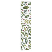 Chemin De Table Court Aquarelle verte branches saisonnières et baies (Devant)