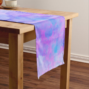 Chemin De Table Court Aquarelle violette et turquoise