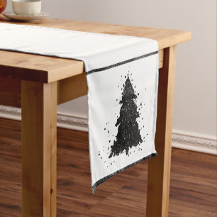 Chemin De Table Court Arbre de Noël Moody Onyx Silvery Black Splatter