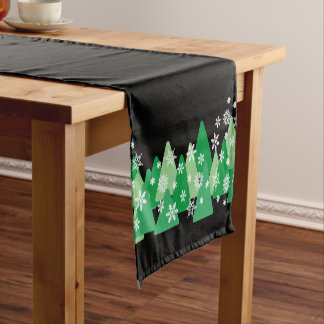 Chemin De Table Court Arbres de Noël White Snowflakes Green