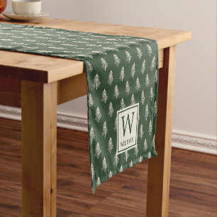 Chemin De Table Court Arbres de pin rustiques Monogramme du nom de famil
