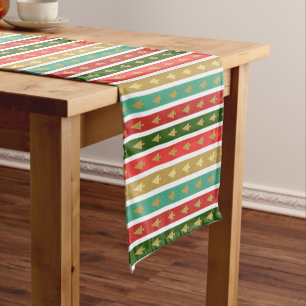 Chemin De Table Court Arbres d'or de Noël motifs - Élégant et chic