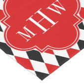 Chemin De Table Court Arlequin noir blanc rouge Quatrefoil rouge 3 Monog (Coin)