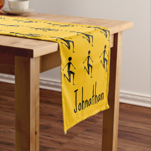 Chemin De Table Court Art africain, athlète silhouette Orange Motif
