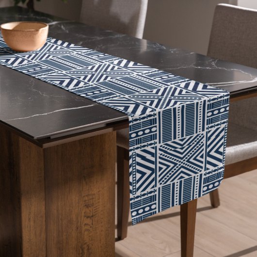 Chemin De Table Court Art Motif tribal bleu