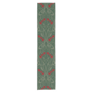 Chemin De Table Court Art Nouveau Géométrique Pavots et Tiges Sinuieuses