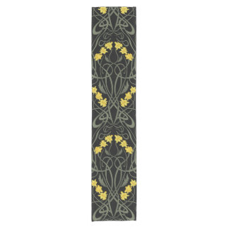 Chemin De Table Court Art Nouveau Jonquilles Jaunes et Tiges Noires