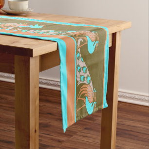 Chemin De Table Court Art Nouveau Peacocks 14" X 72" Table Runner