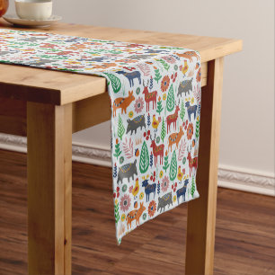 Chemin De Table Court Art populaire scandinave Boho nordique Motif moder