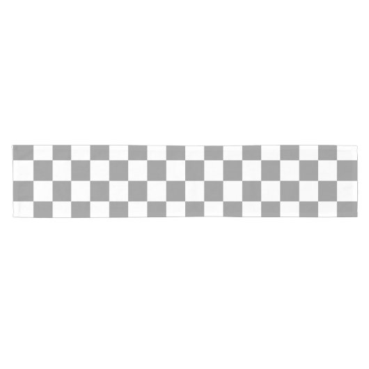 Chemin De Table Court Ash Grey White Checkered Check Pattern (Horizontal)