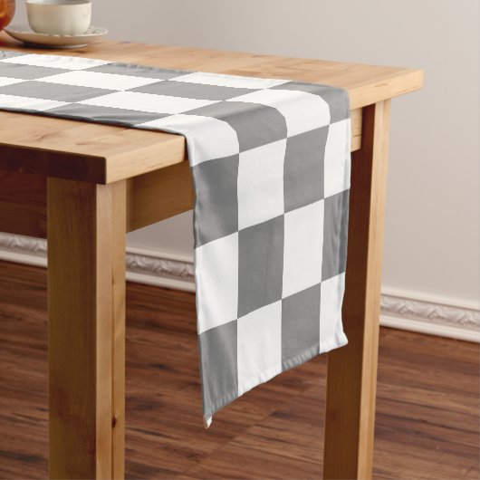 Chemin De Table Court Ash Grey White Checkered Check Pattern (In Situ)