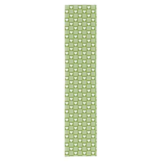 Chemin De Table Court Avocado Green Gingham Heart Patch Plaid (Devant)