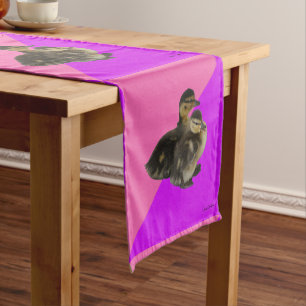 Chemin De Table Court Baby Ducks on Pink Raspberry and Purple Sorbet