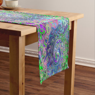 Chemin De Table Court Balayage Abstrait marbré vert et violet de chaux
