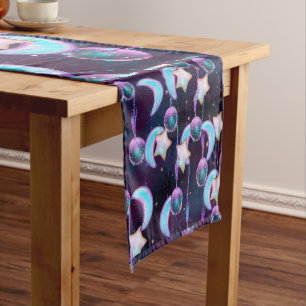 Chemin De Table Court Ballons cosmiques Blue Purple Moon Stars Planète
