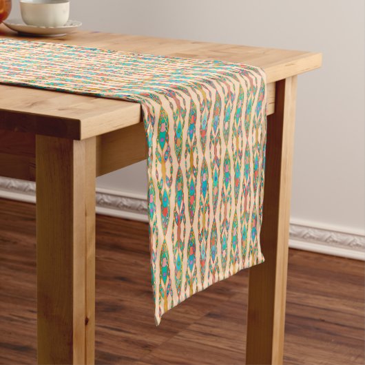 Chemin De Table Court Batik Tribal - Peach rose et Turquoise (In Situ)