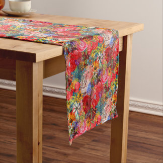 Chemin De Table Court Beau motif floral Abstrait coloré brillant