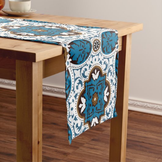 Chemin De Table Court 💙 🤎 Beaux azulejos turquoise et marron, V  (In Situ)