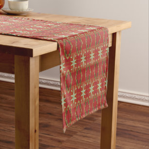 Chemin De Table Court Beige Mustard Vert Brown Rouge Orange Tribal Art