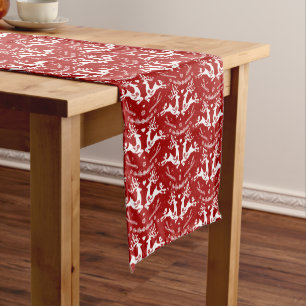 Chemin De Table Court Belle Fête Scandi Rouge Blanc Noël Cerf