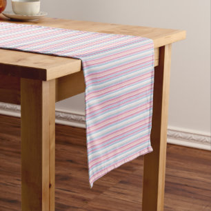 Chemin De Table Court Belles rayures roses blanches