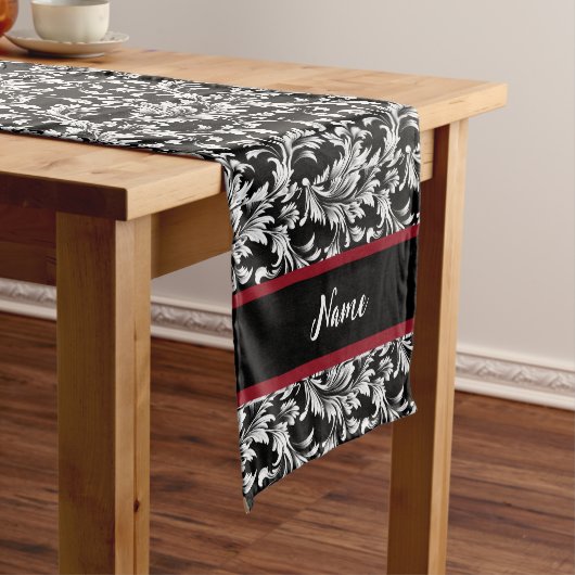 Chemin De Table Court Black and white leaf pattern (In Situ)