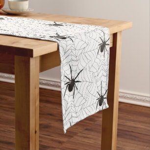 Chemin De Table Court Blanc Effrayant avec Toile d'Araignée Noire pour l