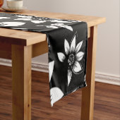 Chemin De Table Court Blanc noir Feuilles floraux modernes soufflant (In Situ)