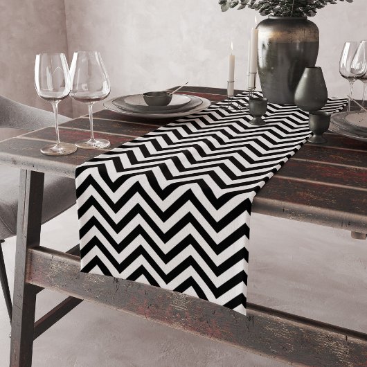 Chemin De Table Court Blancs chic et noirs Chevron