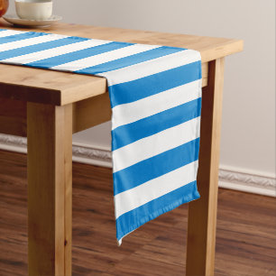 Chemin De Table Court Bleu Blanc rayures Elégant Personnalisé Modèle ten