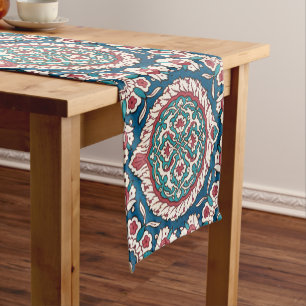 Chemin De Table Court Bleu blanc rouge Turquoise Oriental Azulejo Motif