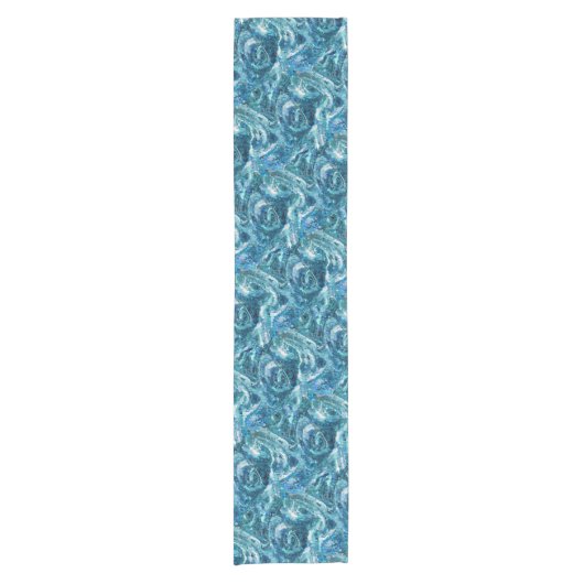 Chemin De Table Court Bleu Blanc Turquoise Mer Waves Motif d'abstraction (Devant)
