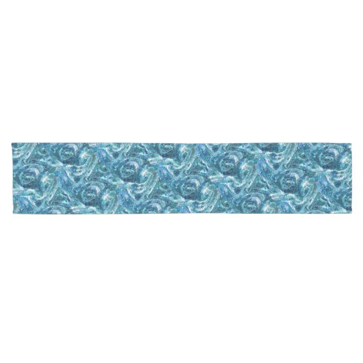 Chemin De Table Court Bleu Blanc Turquoise Mer Waves Motif d'abstraction (Horizontal)