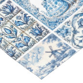 Chemin De Table Court Bleu Chic toile blanche de jouy Poupées et fleurs (Coin)