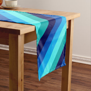 Chemin De Table Court Bleu Icy Rayures Turquoises Petite Table Runner