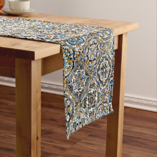 Chemin De Table Court Bleu Jaune Blanc Noir Azuleju Espagnol Marocain