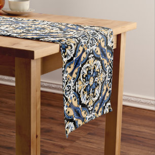 Chemin De Table Court Bleu jaune noir Azuleju espagnol marocain