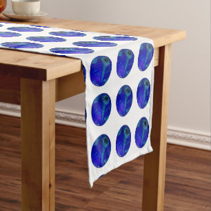 Chemin De Table Court Bleu Marbré Pelouse Bowls, Coureur de table