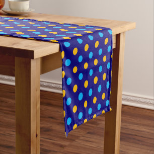 Chemin De Table Court Bleu Nuit Jaune Cyan Design à pois